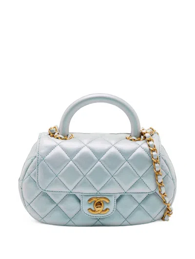 Pre-owned Chanel 2021 24c Quilted Iridescent Crossbody Bag In Blue