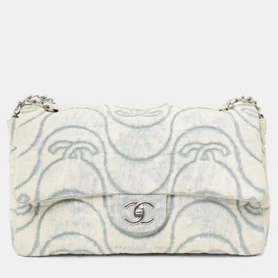 Pre-owned Chanel 2021 Blue Denim Wave Jumbo Flap Bag