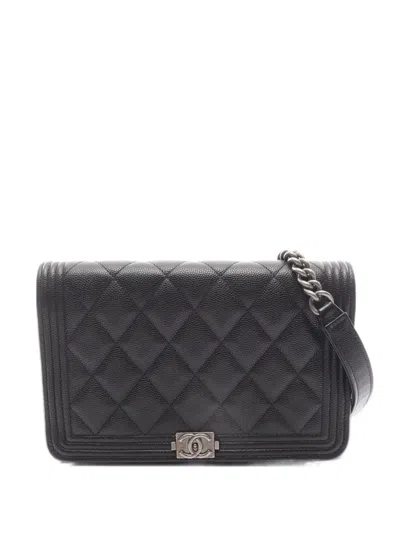 Pre-owned Chanel 2021 Boy  Chain Wallet In 黑色