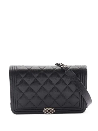 Pre-owned Chanel 2021 Boy Matelassé Chain Wallet On Chain In ブラック