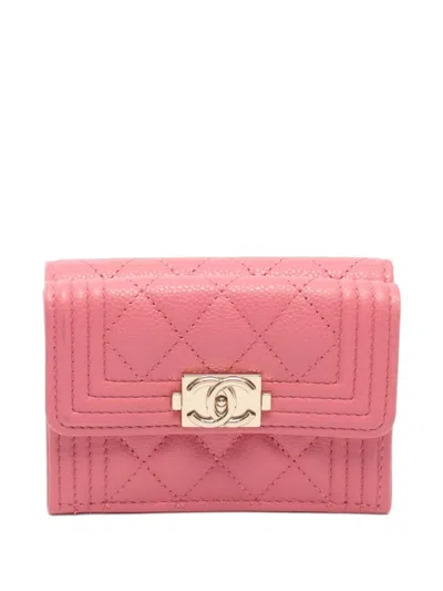 Pre-owned Chanel 2021 Boy Trifold Wallet In Pink