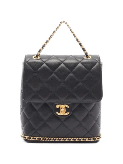 Pre-owned Chanel 2021 Camellia Matelassé Backpack In Black