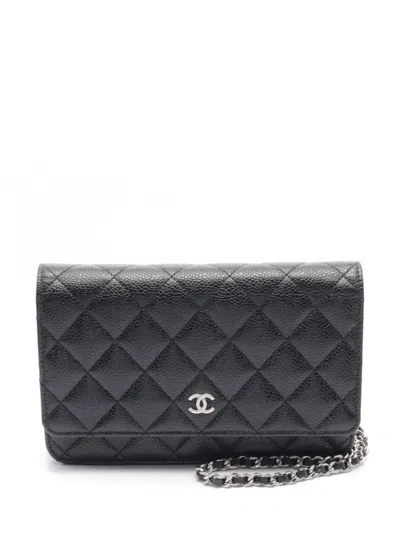 Pre-owned Chanel 2021 Caviar-leather Chain Wallet In 黑色