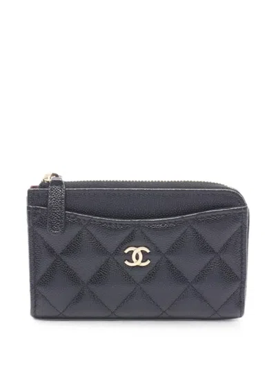Pre-owned Chanel 2021 Caviar-leather Quilted Coin Purse In Black