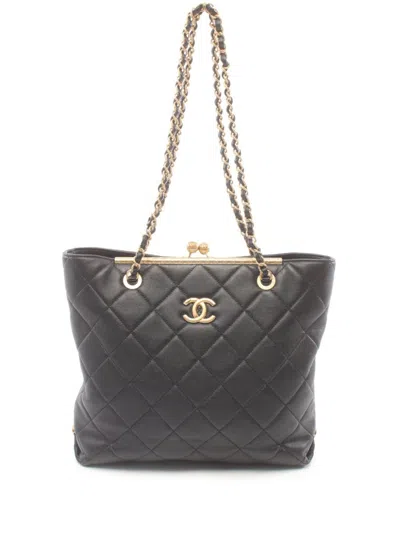 Pre-owned Chanel 2021 Cc Diamond-quilted Tote Bag In Black