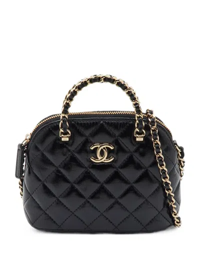 Pre-owned Chanel 2021 Cc Dome Zip Quilted Mini Bag In Black