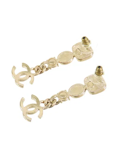 Pre-owned Chanel 2021 Cc Gold Plated Faux Pearl And Rhinestone Drop Earrings Costume Earrings