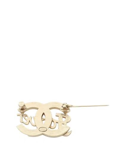 Pre-owned Chanel 2021 Cc Gold Plated Strass Forever Pin Brooch Costume Brooch