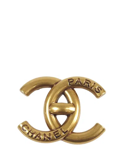 Pre-owned Chanel 2021 Cc Gold Plated Turnlock Brooch Costume Brooch