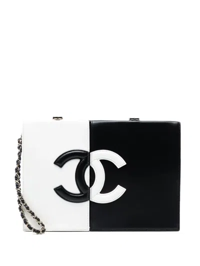 Pre-owned Chanel 2021 Cc Lambskin Split With Chain Clutch Bag In Black