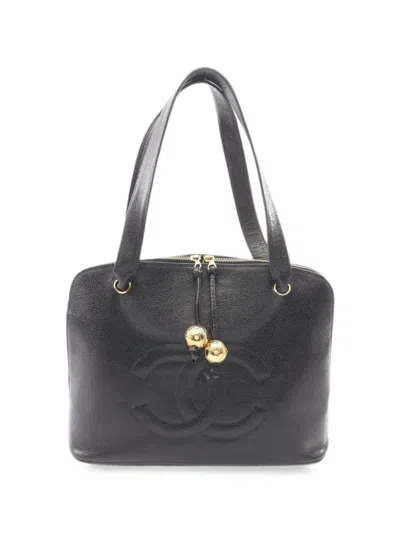 Chanel 2021 Cc Mark Caviar Leather Tote Bag In Black