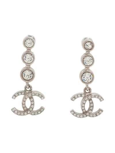 Pre-owned Chanel 2021 Cc Mark Crystal Earrings In Silver