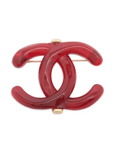Pre-owned Chanel 2021 Cc Mark Resin Brooch In Red