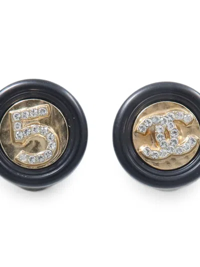 Pre-owned Chanel 2021 Cc No. 5 Stud Button Earrings In Black