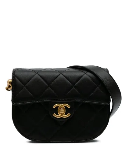 Pre-owned Chanel 2021 Cc Quilted Calfskin Round Moon Messenger Flap Crossbody Bag
