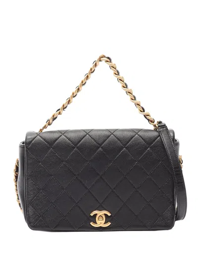 Pre-owned Chanel 2021 Cc Quilted Calfskin Single Flap Satchel In Black