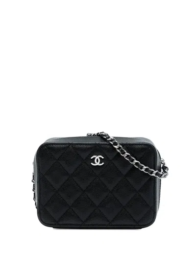Pre-owned Chanel 2021 Cc Quilted Caviar Camera Bag Crossbody Bag In Black