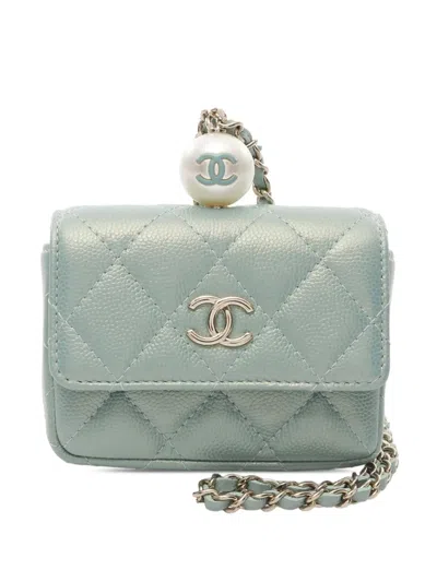 Pre-owned Chanel 2021 Cc Quilted Iridescent Caviar Pearl On Top Wallet On Chain Crossbody Bag