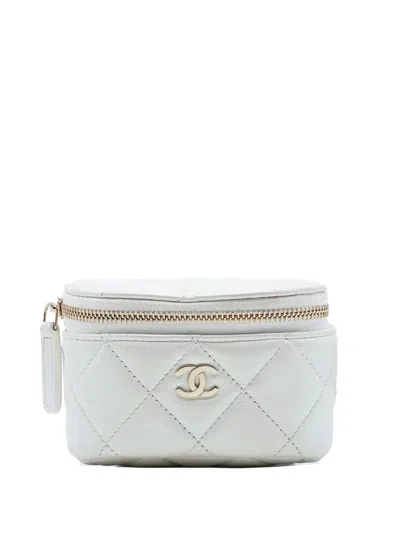 Pre-owned Chanel 2021 Cc Quilted Lambskin Arm Coin Purse Pouch In White