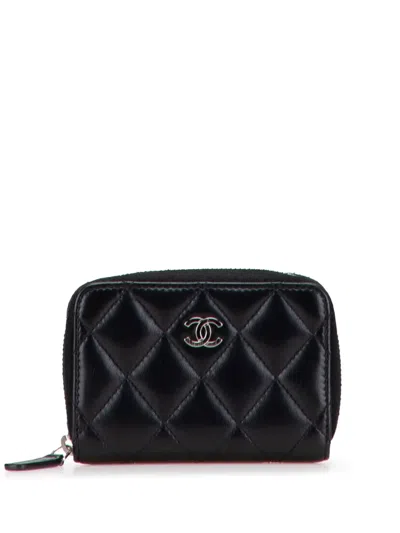 Pre-owned Chanel 2021 Cc Quilted Lambskin Coin Pouch In Black