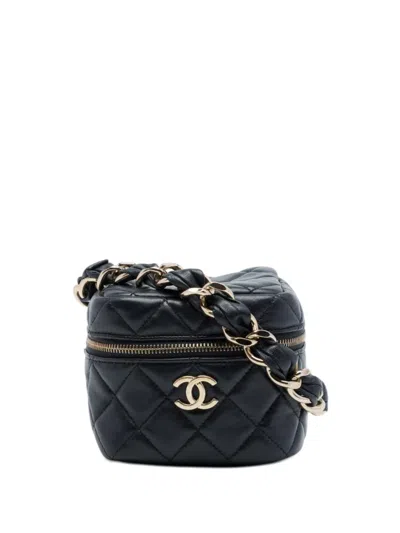 Pre-owned Chanel 2021 Cc Quilted Lambskin Cube Vanity Bag In Black