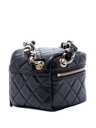 Pre-owned Chanel 2021 Cc Quilted Lambskin Cube Wristlet Case Vanity Bag In Black