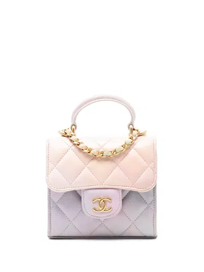 Pre-owned Chanel 2021 Cc Quilted Lambskin Ombre Top Handle Flap Clutch With Chain Satchel In Pink