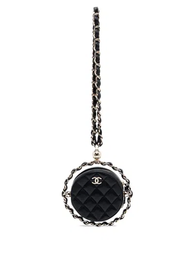 Pre-owned Chanel 2021 Cc Quilted Lambskin Round Chain Around Clutch With Chain Shoulder Bag In Black