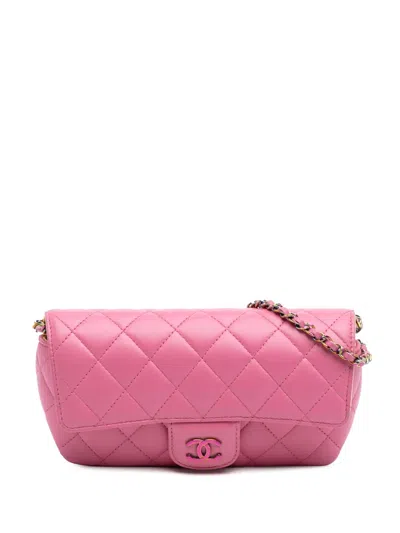 Pre-owned Chanel 2021 Cc Quilted Lambskin Sunglasses Case With Chain Crossbody Bag
