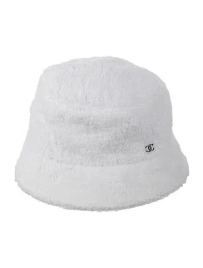 Pre-owned Chanel 2021 Cc Terry Cloth Bucket Hat In White