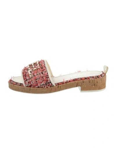 Pre-owned Chanel 2021 Chain-link Accent Slides In Red