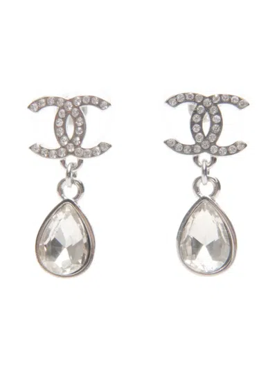 Pre-owned Chanel 2021  Cc Mark Drop Earrings In Silver
