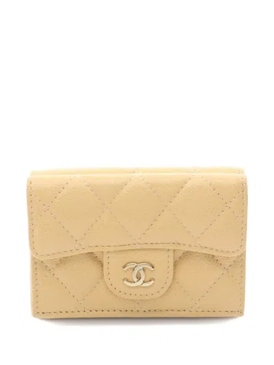 Pre-owned Chanel 2021 Classic Small Flap Caviar-leather Trifold Wallet In Neutral