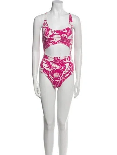 Pre-owned Chanel 2021 Coco Beach One-piece W/ Tags In Red