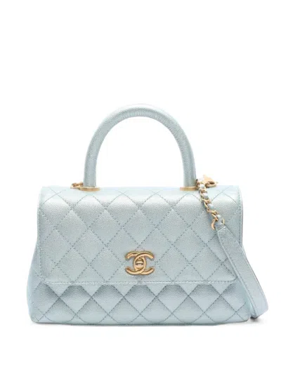 Pre-owned Chanel 2021 Coco Handle Flap Matelassé Tote Bag In ブルー
