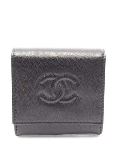 Pre-owned Chanel 2021 Coco Mark Bi-fold Wallet In Black