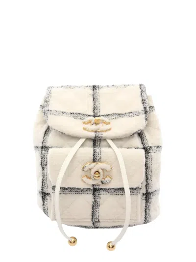 Pre-owned Chanel 2021 Coco Mark Tweed Backpack In Neutral