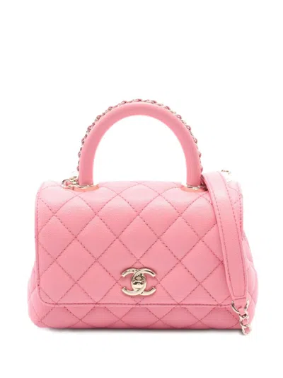Pre-owned Chanel 2021 Coco Quilted Handle Xxs Handbag In Pink