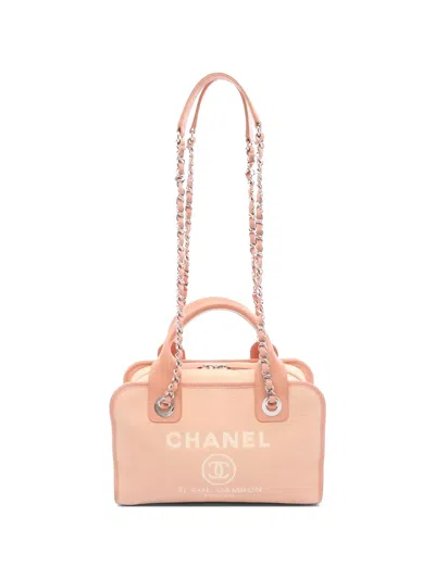 Pre-owned Chanel 2021 Deauville Bowling Tote Bag In Pink