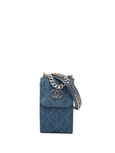 Pre-owned Chanel 2021 Denim 19 Phone Holder With Chain Satchel In Blue