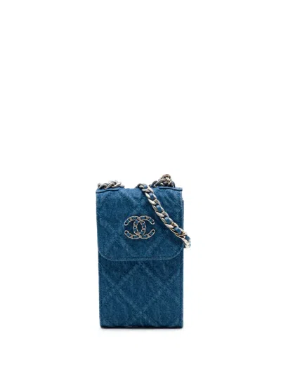 Pre-owned Chanel 2021 Denim 19 Phone Holder With Chain Satchel In Blue