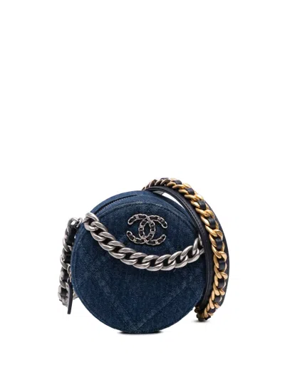 Pre-owned Chanel 2021 Denim 19 Round Clutch With Chain Satchel In Blue