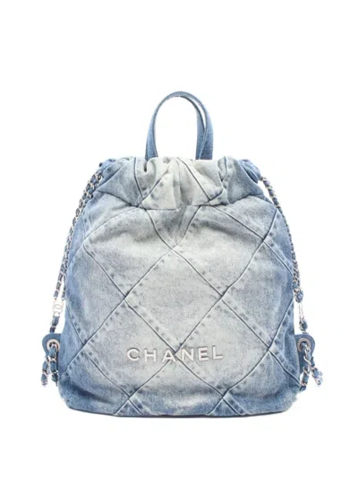 Pre-owned Chanel 2021 Denim Backpack In Blue