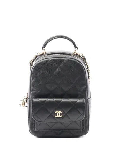 Pre-owned Chanel 2021's Diamond-quiliting Backpack In Black