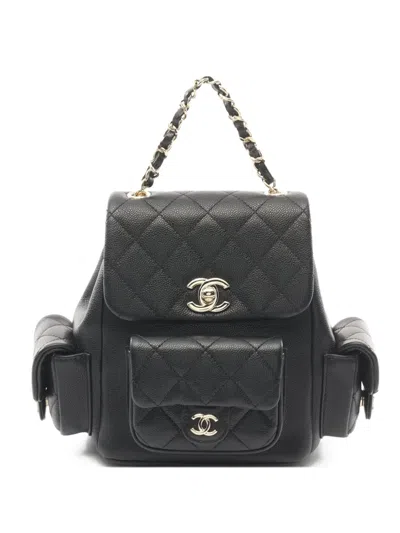 Pre-owned Chanel 2021 Diamond-quilted Backpack In Black