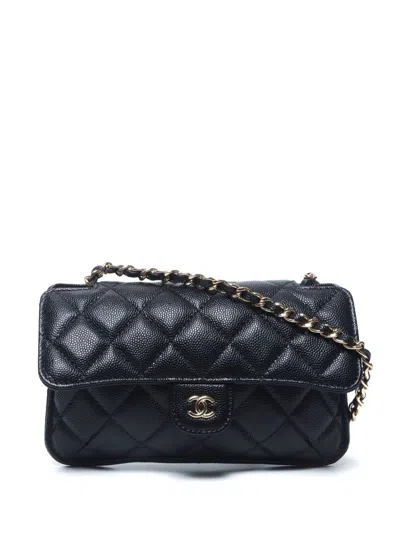 Pre-owned Chanel 2021 Diamond-quilted Flap Shoulder Bag In Black