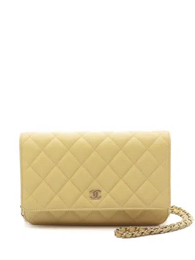 Pre-owned Chanel 2021 Diamond-quilted Shoulder Bag In Yellow