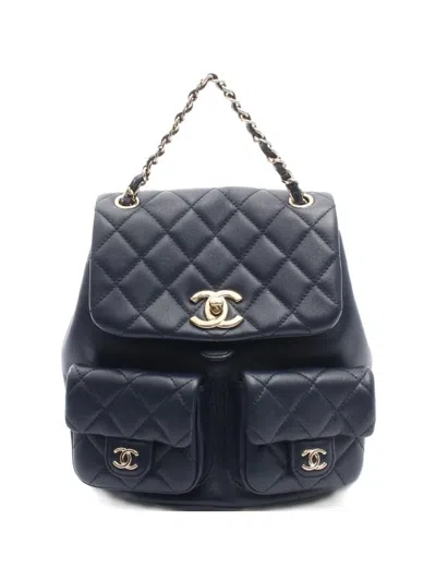 Pre-owned Chanel 2021 Duma Matelassé-quilting Backpack In Blue