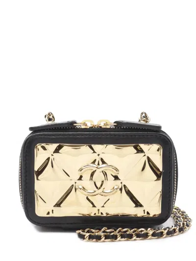 Pre-owned Chanel 2021 Extra Mini Cc Quilted Golden Plate Vanity Crossbody Bag