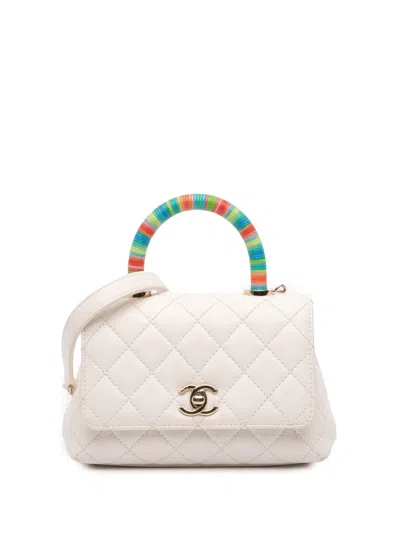 Pre-owned Chanel 2021 Extra Mini Quilted Goatskin Rainbow Top Handle Flap Satchel In Multi